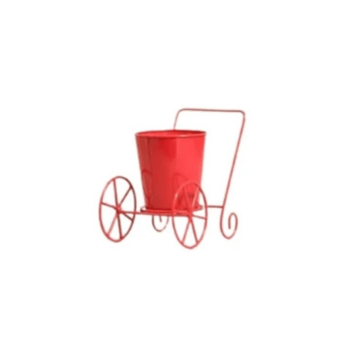 Iron Bucket Planter Pot Stand with Two Wheels for Indoor & Outdoor Home Decor