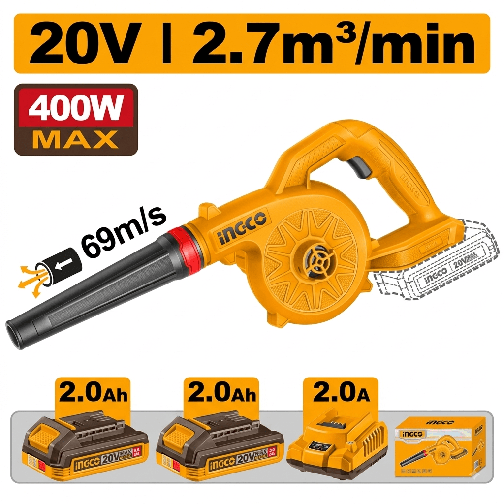 INGCO 20V Cordless Blower with 2 Batteries & 1 Charger